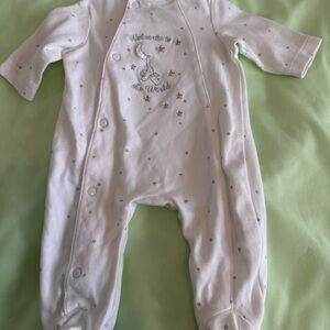 Little Me White Starry Sz. Newborn One Piece “Welcome to the World” Footie